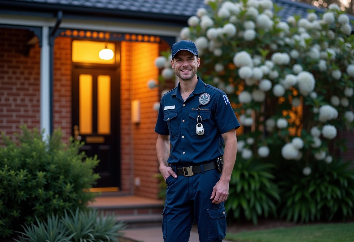 Locksmith opening a Federation home's front door at dusk — Concord