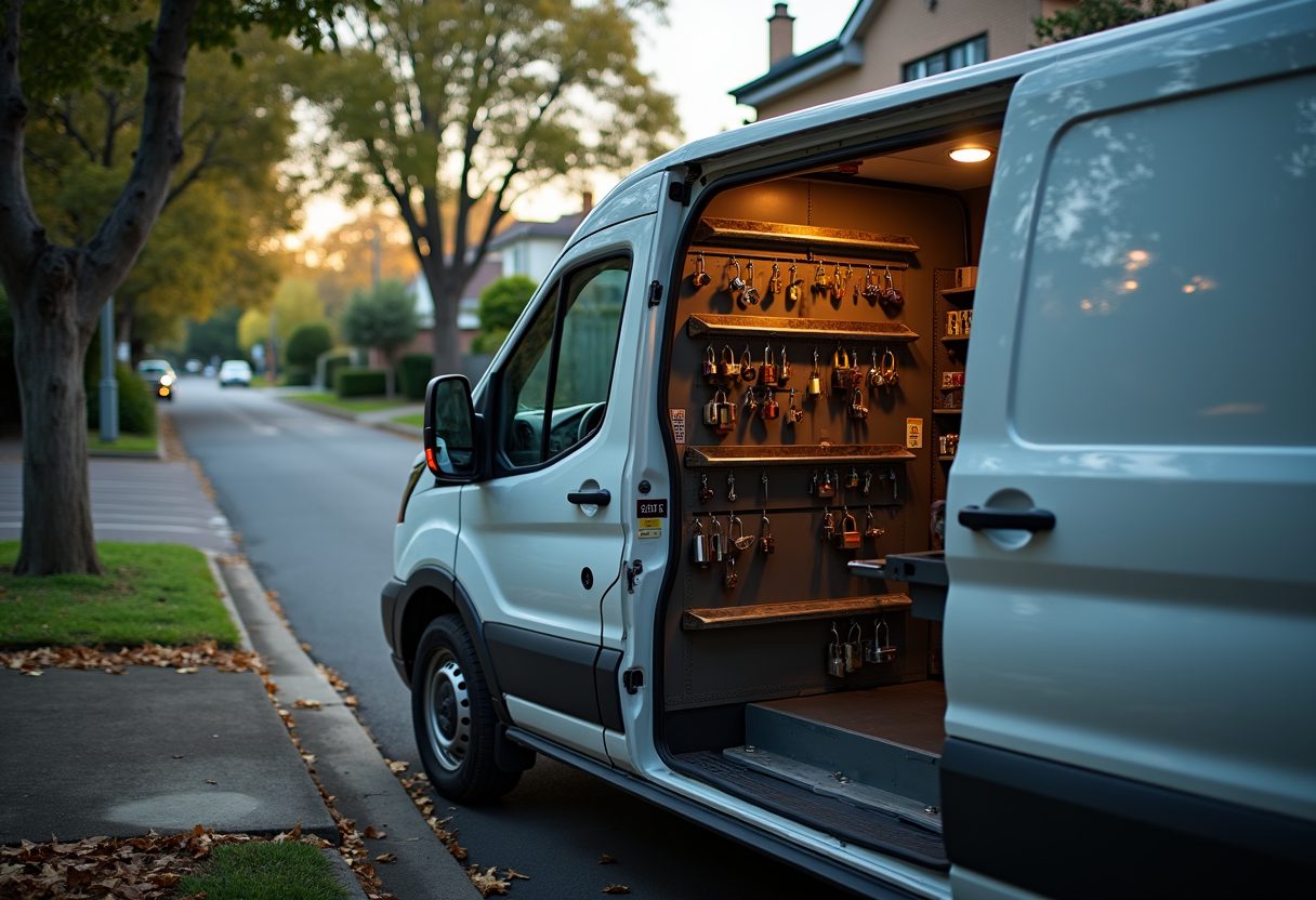 Locksmith van on a leafy North Shore street — Concord